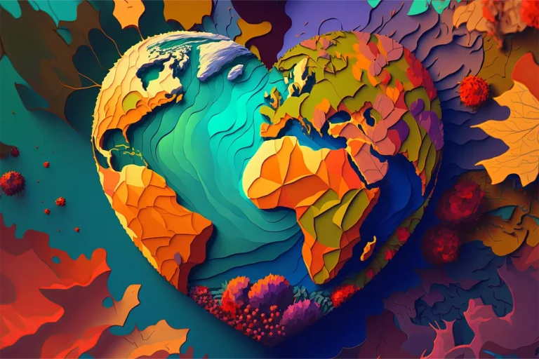 The Earth in the shape of a heart showing diversity and inclusion for a better world