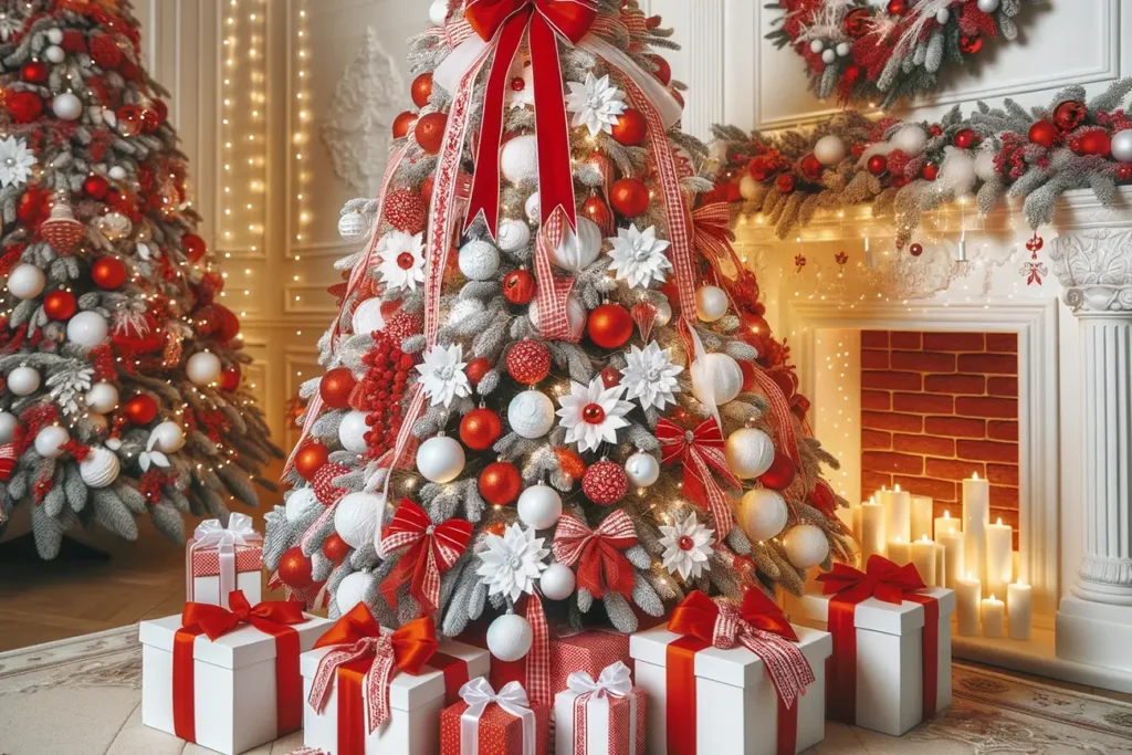 Red and White Themed White Christmas Tree