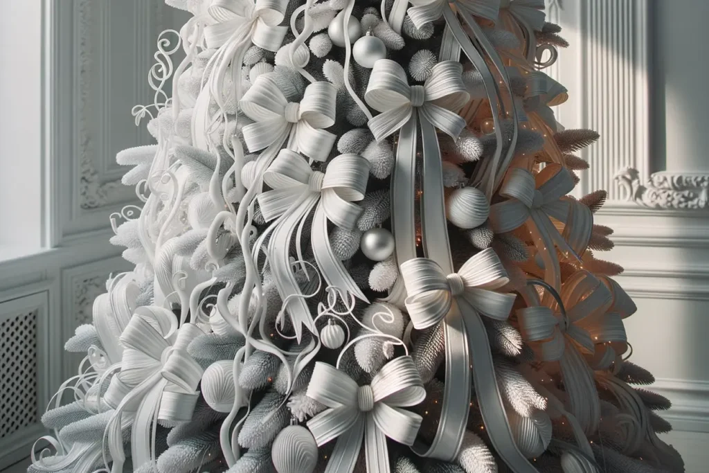 White Christmas Tree Decorated with Ribbons